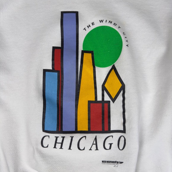 Vtg Jerzees Chicago Sweatshirt Men's XL White Graphic Windy City USA Made 90s - Picture 3 of 9